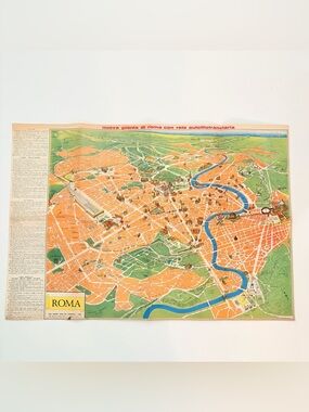 Vintage 1956 Rome Italy Folding Map Nuova Pianta di Roma Transit Bus Tram